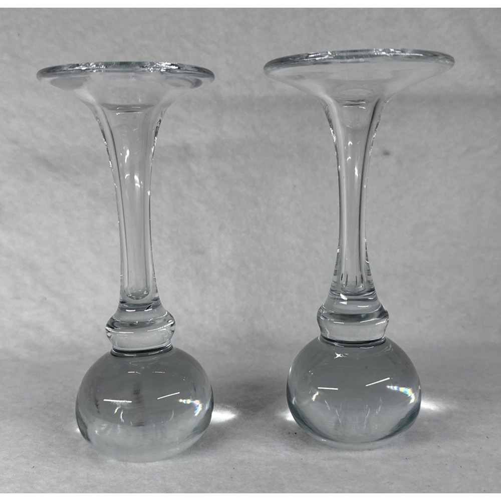 Vintage Swedish Style Clear Glass Bud Vases Set of 2 Minimalist Decor 6in